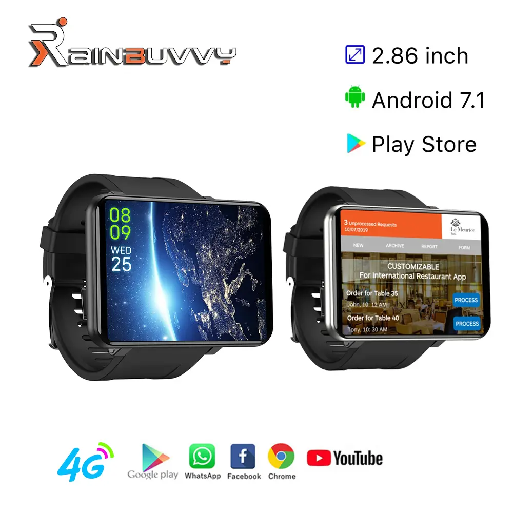 Rainbuvvy DM100 4G Calling Smart Watch - 2.86in Alloy Wearable Wristwatch, Android 7.1, 1GB+16GB, SIM Card Support, GPS, WiFi, Bluetooth, 2700mAh Battery, Sports Health Monitoring Devices