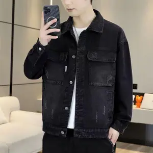 Men's Denim Jacket Spring Autumn 2025 New Workwear American Casual Stylish Jacket Trendy Brand Turn-down Collar Denim Clothing 8941 Black Beige Plain Long Sleeve Stretch Cotton  with Pocket Graphic Streetwear  plus size fall outfits chicken hoodie for men