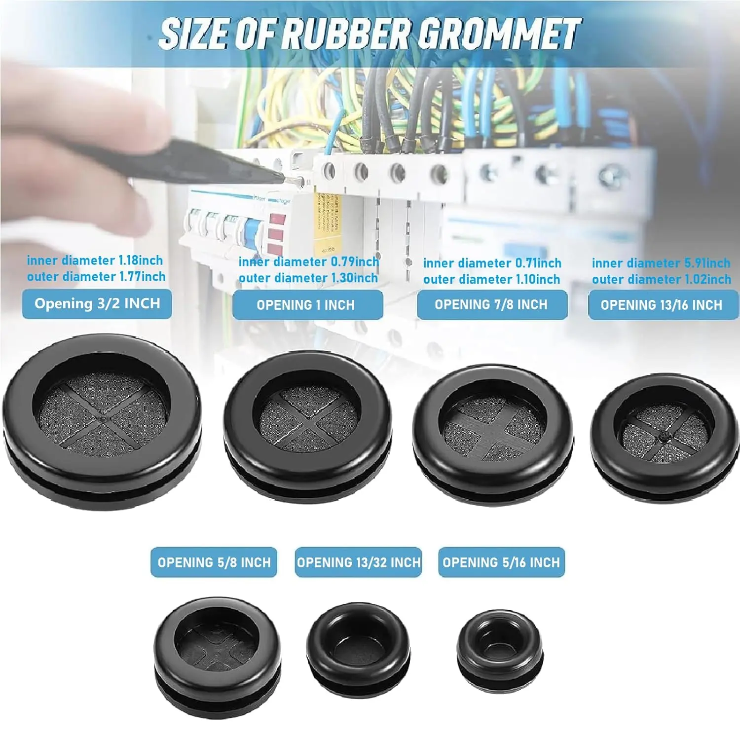 52-Piece Black Rubber Grommet Kit, Waterproof Double-Sided Gasket for Wire Protection, Valve, Cylinder, and 1 Inch Water Pipe, Anti-Aging
