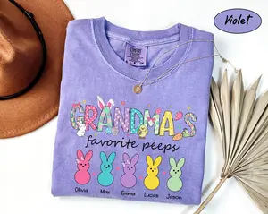 Comfort Colors Custom Grandma Easter Shirt with Grandkids names, Grandma's Favorite Peeps T-Shirt, Easter Gift For Nana