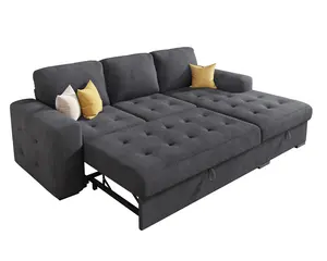[MothersDayGift] AMERLIFE Sleeper Sofa, Large Pull Out Sofa Bed with Storage & Thick Armrest, Tufted Sectional Couch for Living Room Apartment, Oversized Couch