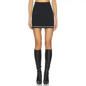 Alexander Wang Logo Ribbed Mini Skirt in Black