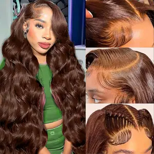 Chocolate Brown Wig Body Wave Lace Front Wigs Human Hair 13x4 HD Lace Frontal Wigs Pre Plucked with Baby Hair 150% Density Light Brown wig Brazilian Virgin Human Hair Lace Front Wigs for Women