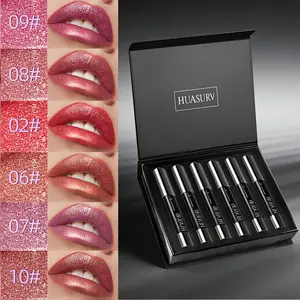 Six-Piece Huasurv Lipstick Set, Moisturizing Matte Fine Shimmer Long-Lasting Gloss, Gift Box Hs3027-T6, Multi-Function Balm