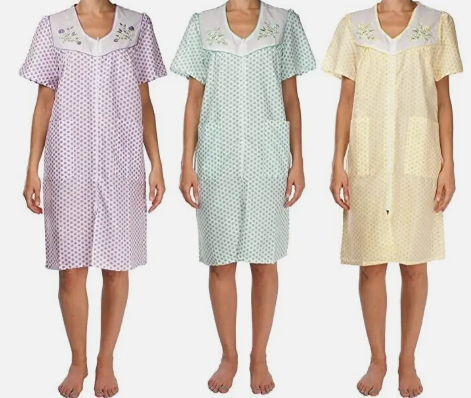 Women 3 Pack Assorted Zipper Shift Duster Nightgown SleepWear