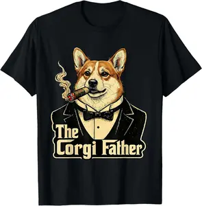 100% Cotton The Corgi Father Funny Corgi Lover Mafia Style Dog Dad Humor T-Shirt