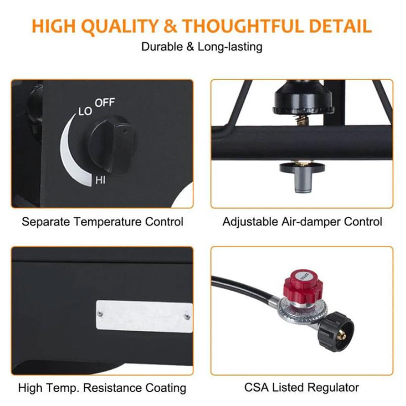 3 Burner Outdoor Propane Gas Stove with Regulator, Windpanel & Carrying Bag, 150,000 BTU Powerful Stand Cooker for Backyard Cooking Camping Home Brewing Canning Turkey Frying