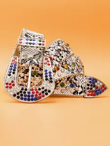 1pc Luxury Western Cowboy PU Belt, Rhinestone Buckle, Unisex Party Accessory, Snake Print, All Seasons Wear, Gift for Friends