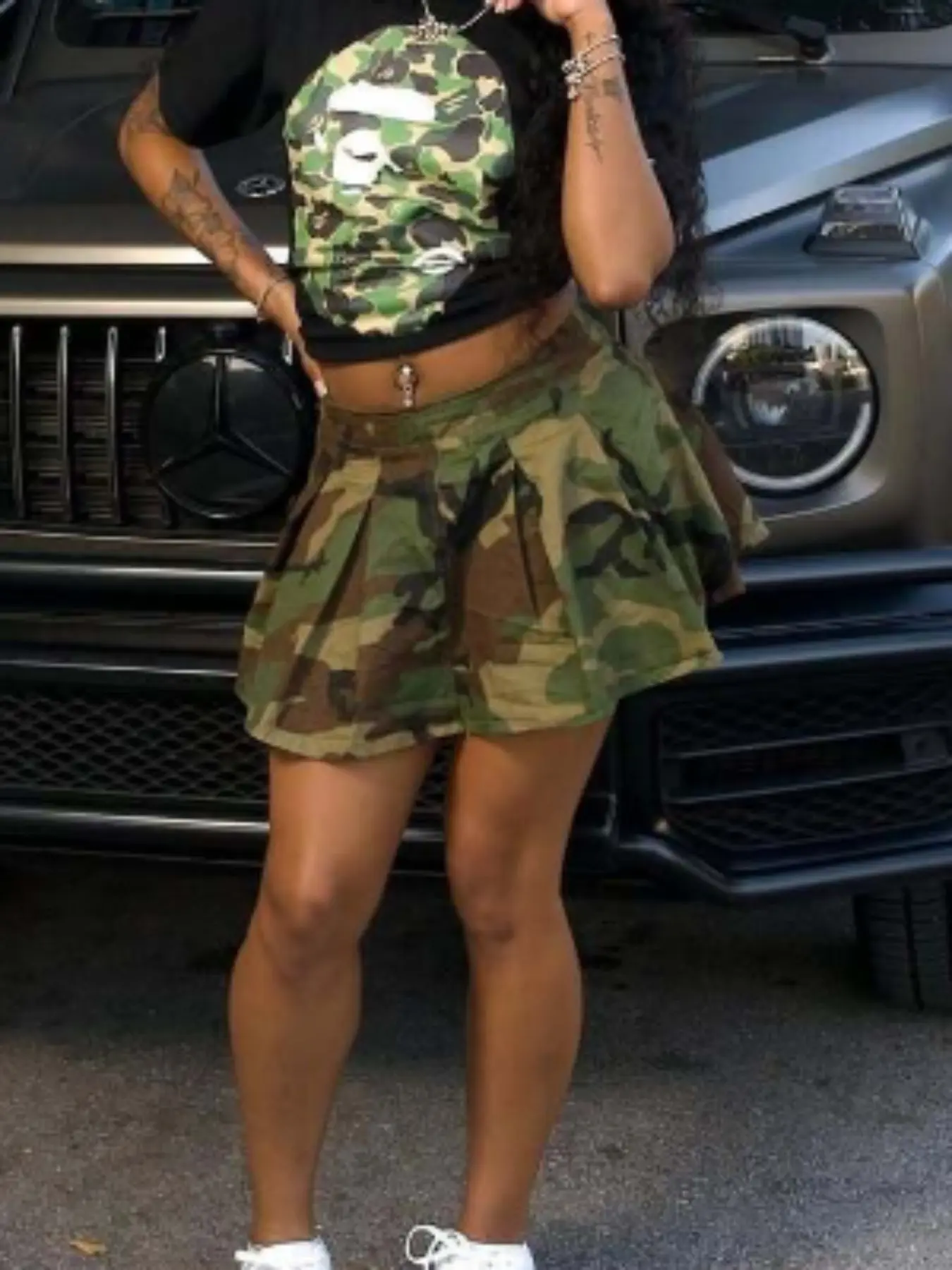 Summer New Vintage Military Camouflage High Waist Slim A-Line Short Skirt, Fashionable Trendy Casual Workwear Style, Versatile and Stylish
