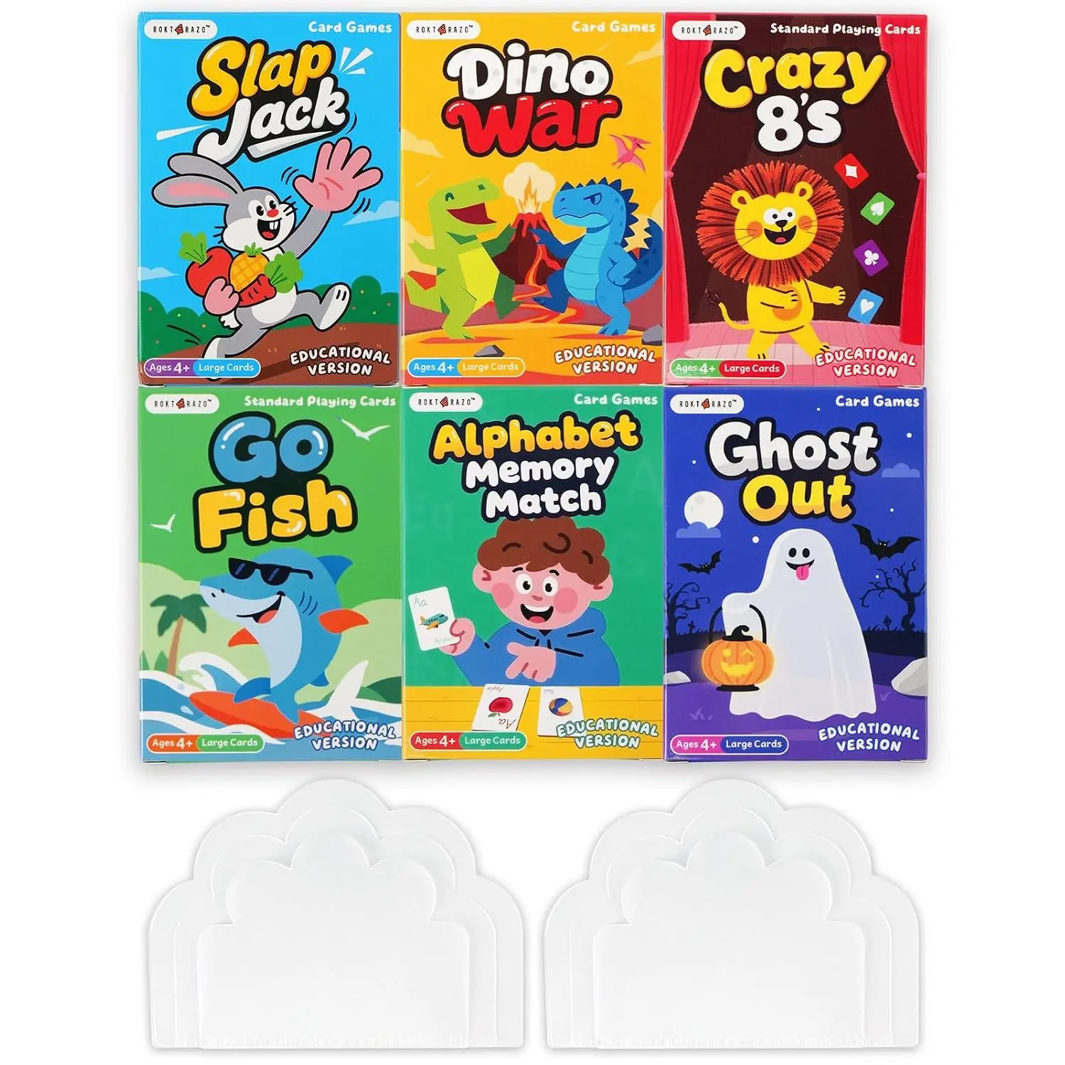 Upgraded Kids Card Games Pack, 6 Decks, Go Fish, Old Maid, Crazy Eights, Memory Match, Slap Jack, War, Playing Cards, Easter Basket Stuffers, Stocking Stuffers . For family nights, travel, stocking stuffers, 4+