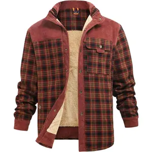 Classic Fit Sherpa Lined Jacket Warm Flannel Shirt, Plaid Work for Cold Winter