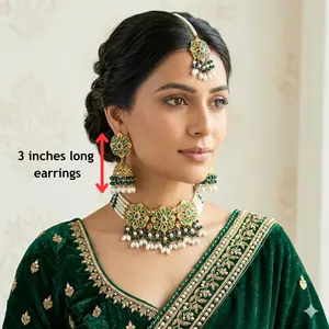 Pearl Choker with Matching Tikka & Jhumkas simple style jewelry, Female, Elegant
