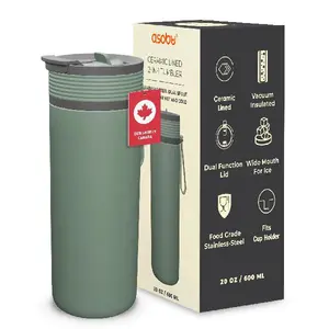 Asobu 20oz Ceramic Lined Insulated Water Bottle for Hot and Cold Drinks with 2-in-1 lid - Durable Travel Bottle with Leak-Proof Lid, Double-Wall Stainless Steel, Keeps Flavors True