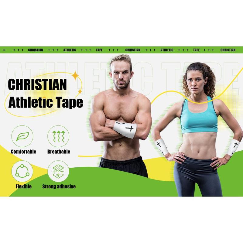 Geiserailie Christian Athletic Tape with Cross Sport Tape Wrist Warp for Football Baseball Soccer Athletes Religious Bible Verses Christian Gift for Christmas Church Members 2IN X 23FT(Black)