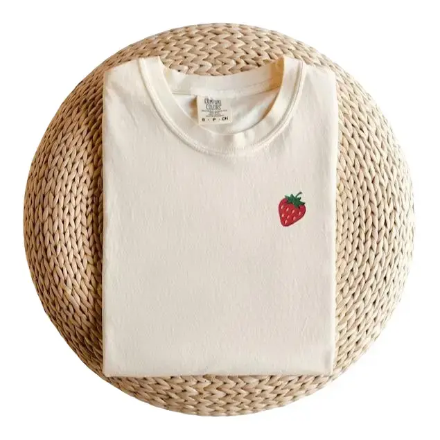 Embroidered Strawberry T-shirt, Cute Fruit Shirt, Strawberry Lover Gift, Trendy Fruit Tee