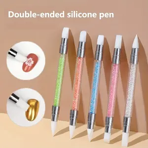 5Pcs Nail Art Sculpture Pen Dual Tipped Silicone Nail Tools Nail Art Acrylic Pen Silicone Brushes for Resin Nail Art Tools for Design Nail Foil Carving Drawing Effect Shaping Drawing