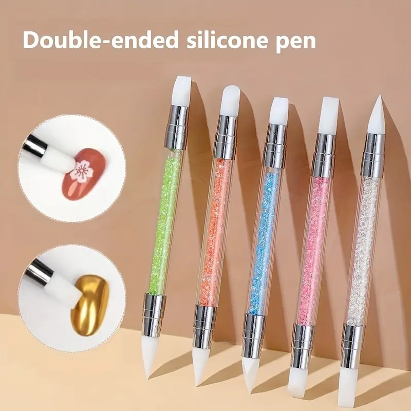 5Pcs Nail Art Sculpture Pen Dual Tipped Silicone Nail Tools Nail Art Acrylic Pen Silicone Brushes for Resin Nail Art Tools for Design Nail Foil Carving Drawing Effect Shaping Drawing Craft Diy Kit