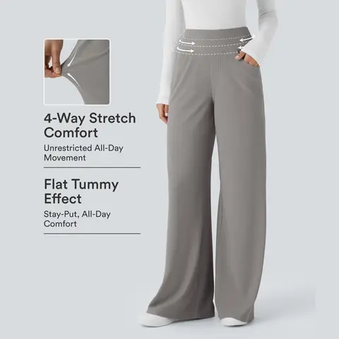 Halara Flex™ High Waisted Tummy Control Pockets Wide Leg Micro Waffle Work Pants