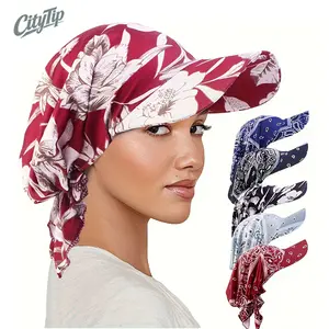 New Style Muslim Ethnic Fabric Sunshade Headscarf Hat for Women, UV Protection Brimmed Hijab Cap, Breathable Outdoor Sun Hat for Daily Wear Travel Beach Vacation Modest Fashion Sun Visor Cap