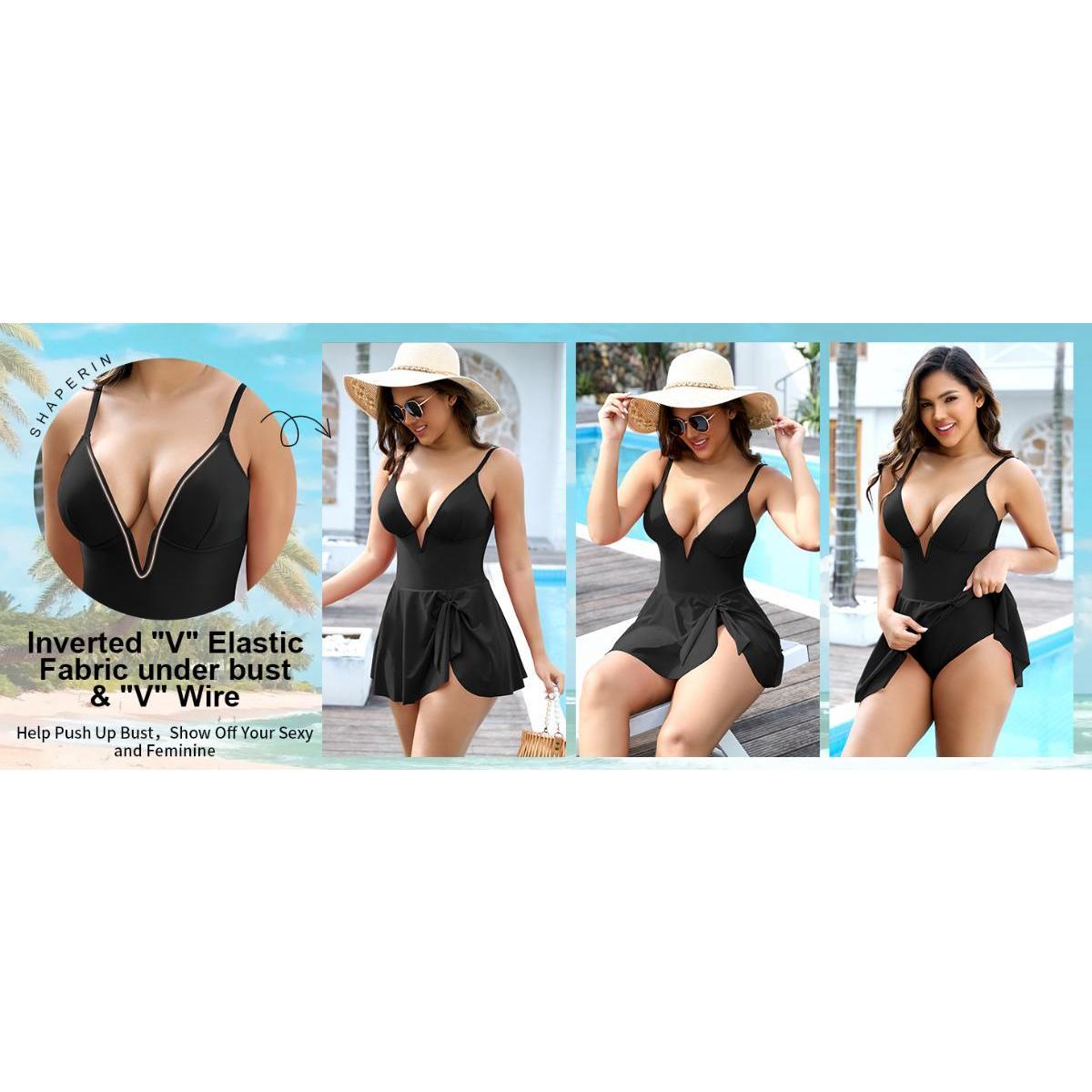 Joyshaper Swim Dress for Women One Piece Skirted Swimsuit Tummy Control Bathing Suits Swimdress Sexy Swimwear