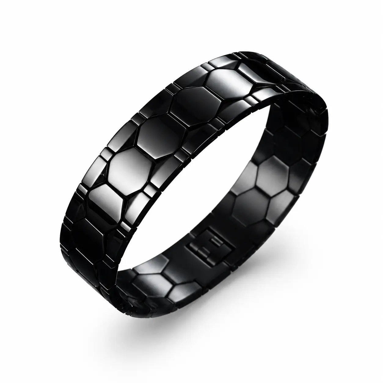 Men's Stylish Geometric Hexagonal-Link Bangle - Black Alloy Adjustable Unisex Daily Wear Bracelet, Casual Fashion Jewelry for Business, Father's Day Occasions
