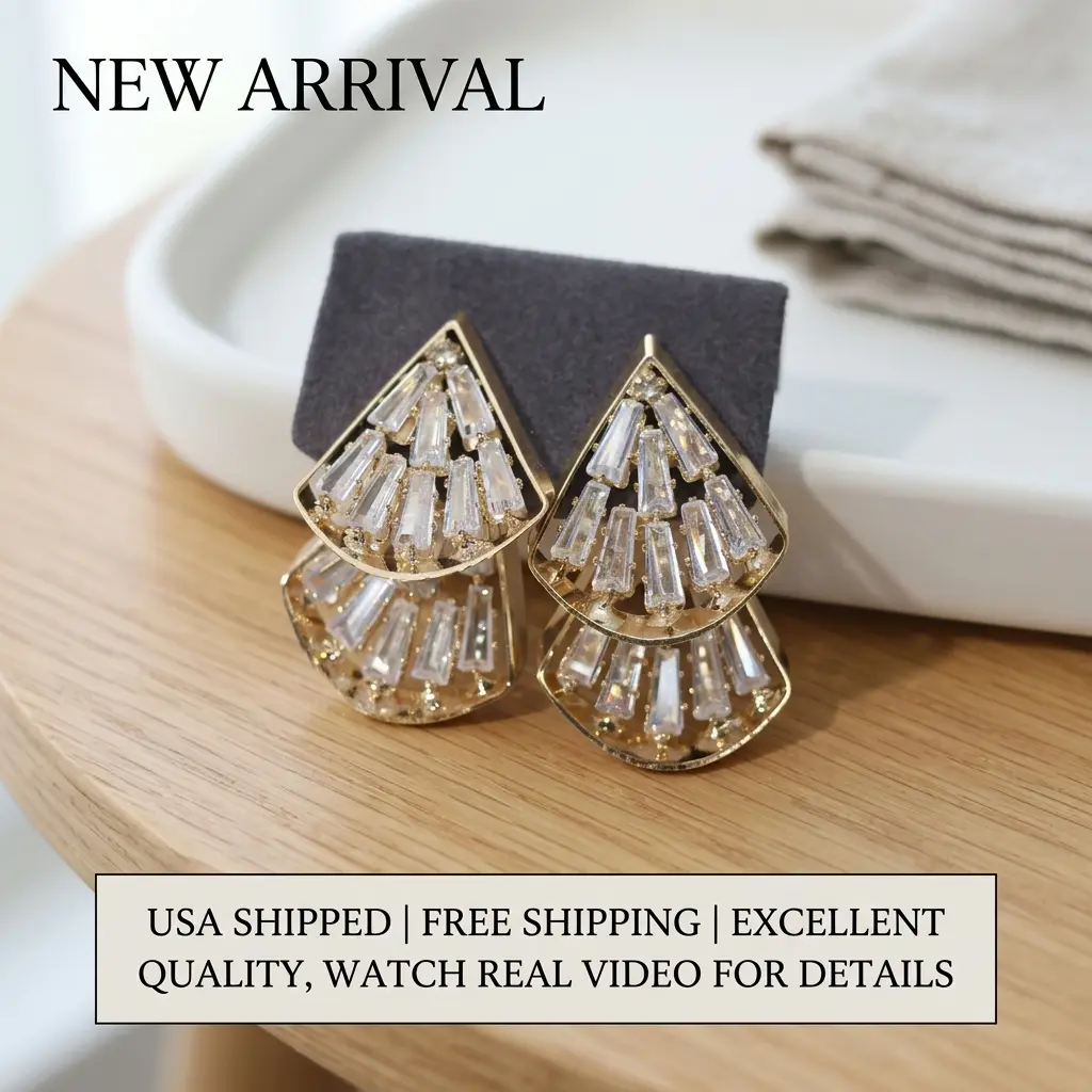 Double Layer Teardrop Baguette Cubic Zirconia Dangle Earrings, Hollow Water Drop Sparkling Crystal Drop Earrings Luxury Party Wedding Jewelry for Women