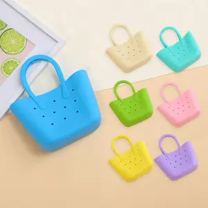 Women's Soft Silicone Tote Bag Solid Color DIY Hole Storage Bag with Double Handle for Christmas Gifts