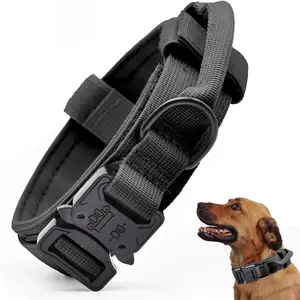 Tactical Dog Collar, Adjustable Military Training Nylon Dog Collar with Control Handle and Heavy Quick-Release Metal Buckle for Small Medium Large Dogs, Black S CADONO