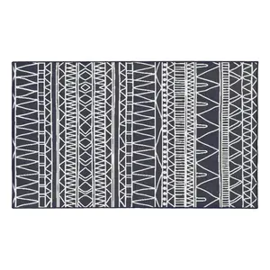 My Magic Carpet Chelsea Tribal Aztec Dark Grey Machine Washable Area Rug, 3x5 Stain Resistant, Non-Slip, Waterproof