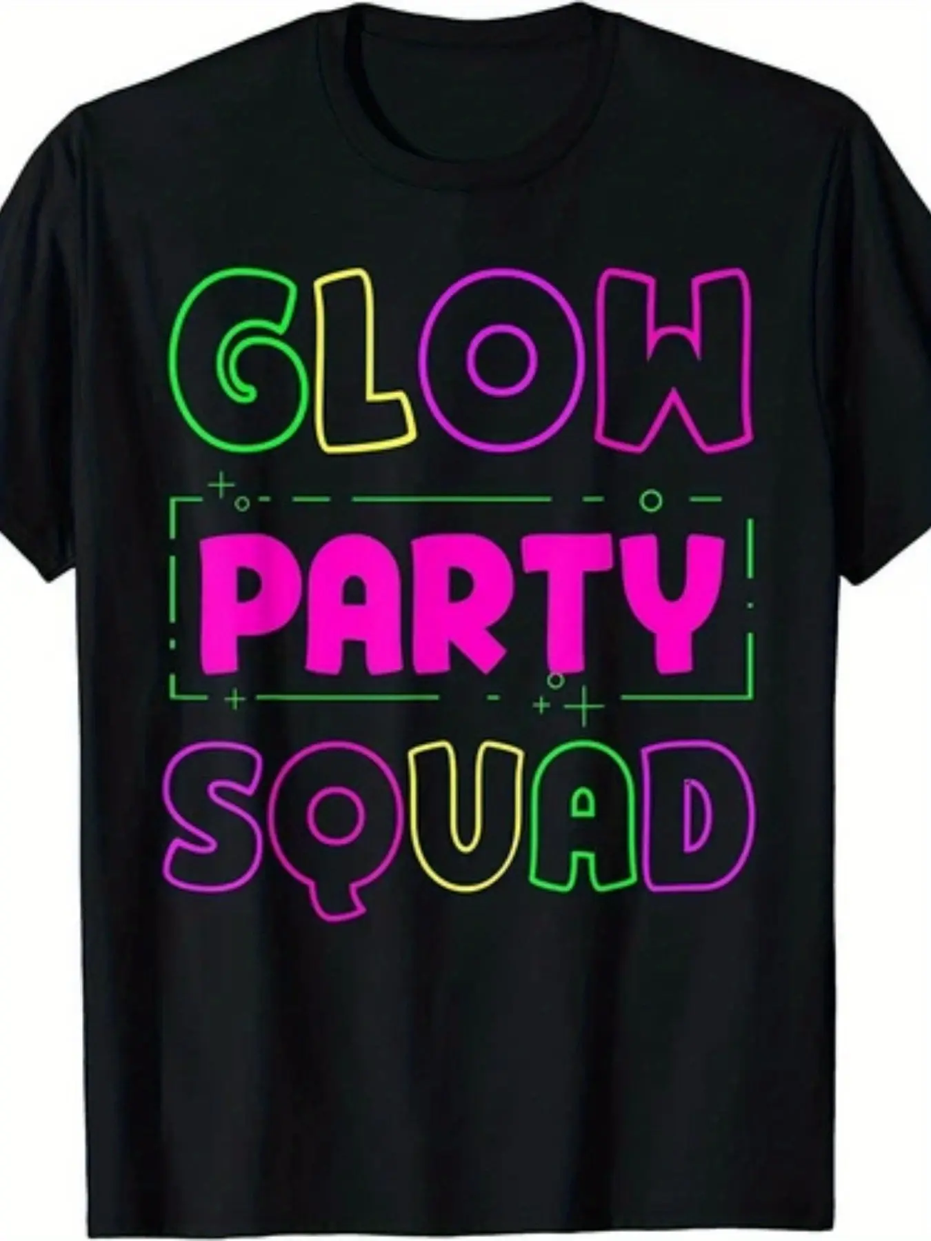 Men'S Glow Party Squad Neon Glow Graphic T-Shirt - Retro 80s/90s Inspired Glow-in-the-Dark Design, Comfortable Regular Fit Round Neck Tee for Nightclub Parties, Raves, Training & Casual Attire - Neon Glow Effect Casual Streetwear for Men & Youth (Gl