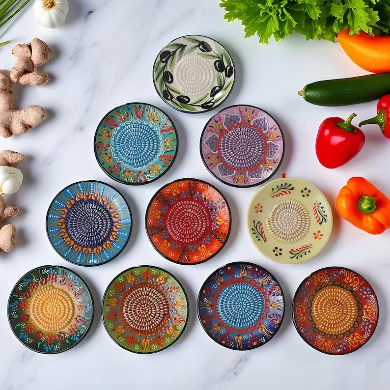 Ceramic Garlic Grater Plate, 5" Ceramic  Grater, Cerami for Chocolate & Cheese, Vegetable Rub Plate