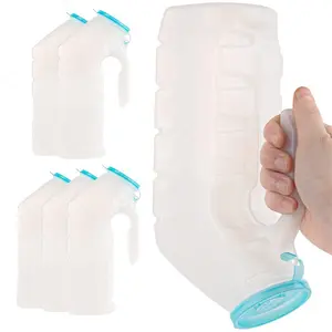 Male Urinal with Glow in The Dark Lid (6 Bottles) 32 Oz Urine Bottle for Men - Pee Bottle for Hospitals, Emergency and Travel