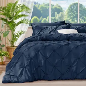 Navy King Size Comforter - 3 Boho Pintuck Comforter Sets, Lightweight  Warm King with 2 Pillowcases for