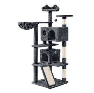 Yaheetech Cat Tree, 57 in, cat tree, small cat condo, scratching posts, multi-level climber, indoor pet furniture, cozy hideaway, kitten playground, climbing tower