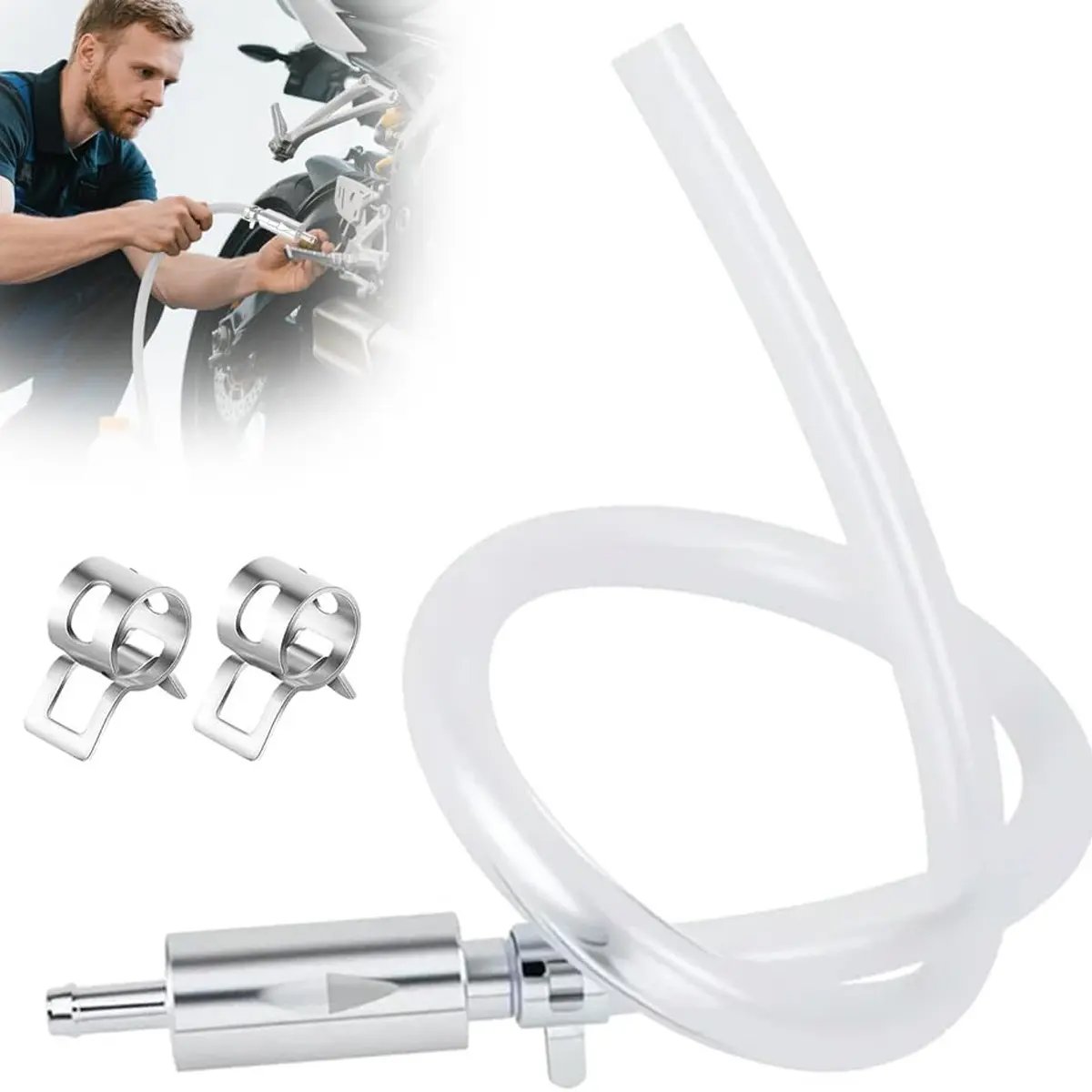 2026 Upgraded brake bleed hose, one-way check valve tube bleed tool kit, suitable for brake fluid bleeding devices of car and motorcycle clutches, universal hydraulic braking system brake fluid bleeding kit, with metal clips
