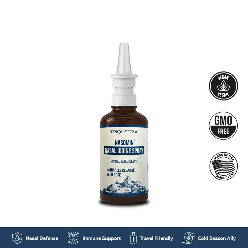 Nasomin Nasal Iodine Nasal Cleanse, Natural Iodine + Fulvic Acid Mineral Complex, Neutralize Nose Irritants, Daily Nasal Care, 2oz Bottle Includes Nasal Sprayer