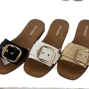 WOMENS CASUAL FLAT BUCKLE SLIDE SANDAL NIKKI-7 Walking Shoes
