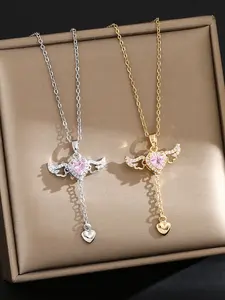 Cupid's dynamic wings necklace, Heart Necklace, Heart Shaped Necklace, flowing tassel angel pendant, Dangling Charms Necklace, TikTok's popular Valentine's Day gift, Exquisite Y2K aesthetic jewelry, #MovingJewelry #TikTokMadeMeBuyIt #CuteNecklace