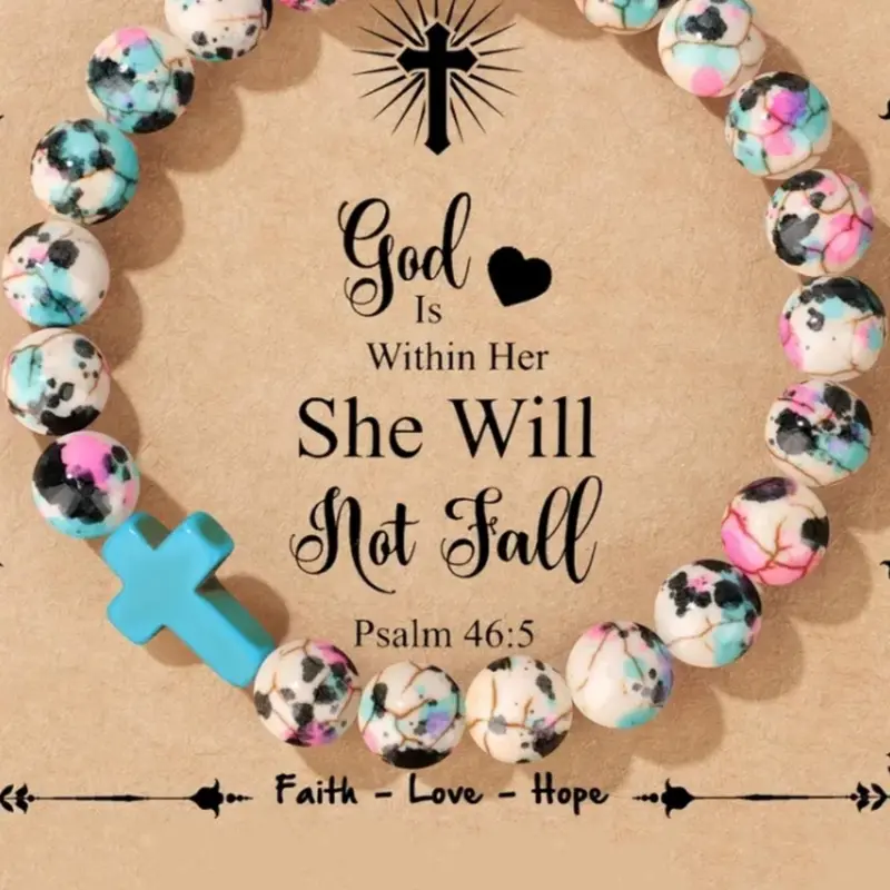 Boho Cross Beaded Bracelet, Fashionable Elastic Bracelet for Women & Girls, Trendy All-match & Exquisite Bracelets for Birthday Gift, Boho Stone Bracelet, Bohemian Bracelets, Boho Style Bracelet
