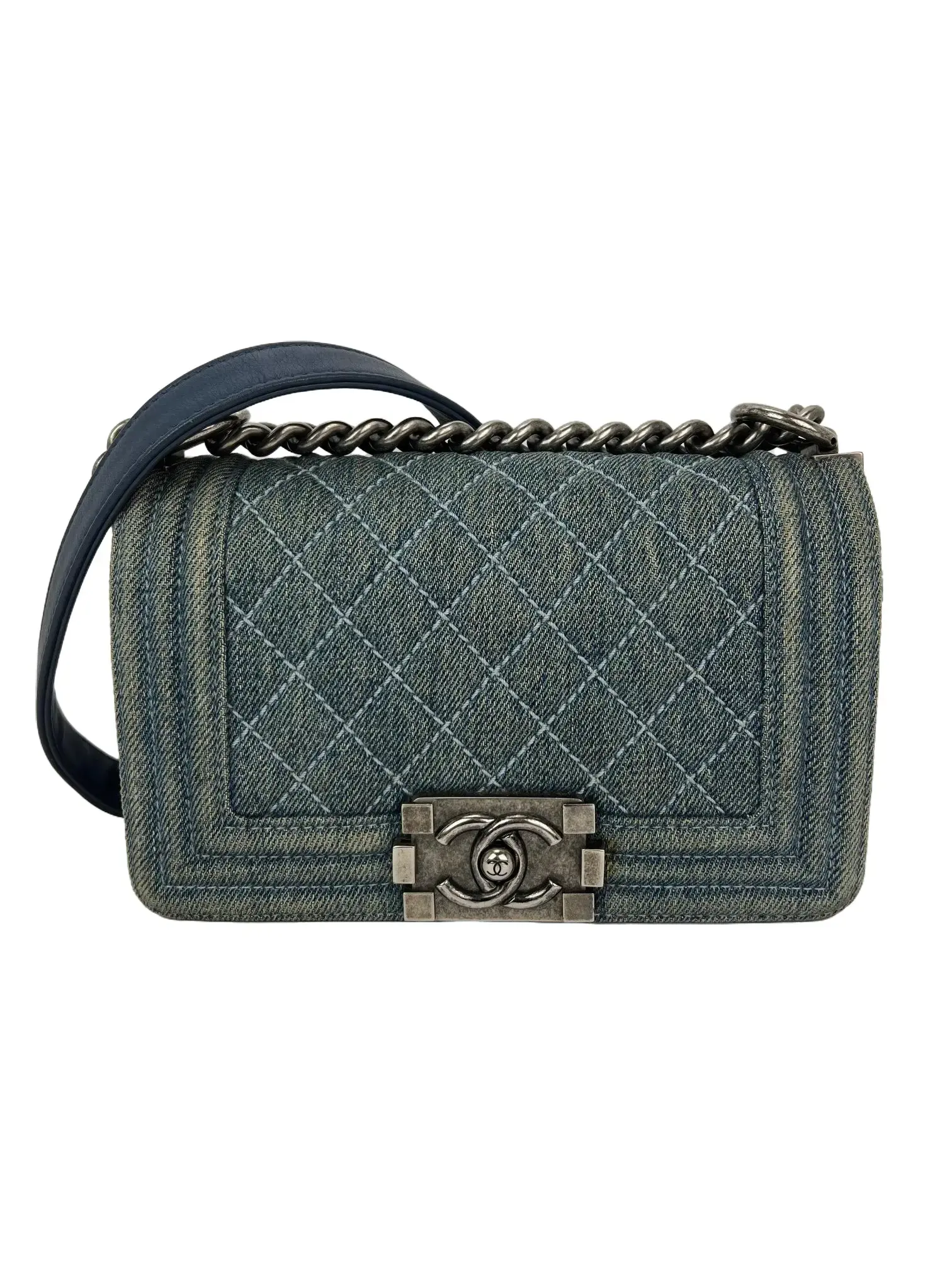 Pre-owned CHANEL denim Shoulder Bags Quilted Small Blue Boy Flap Bag