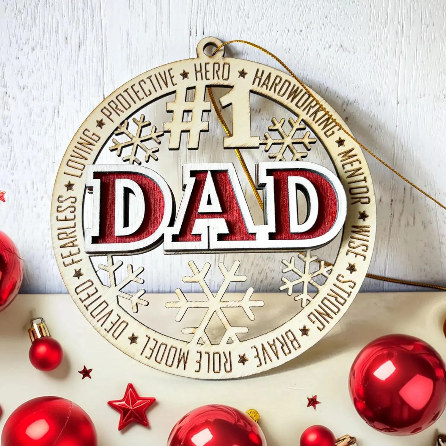 #1 Dad Wooden Christmas Ornament -  Dad Ever 2024, Father's Day Tree Decor, Hero Dad Ornament