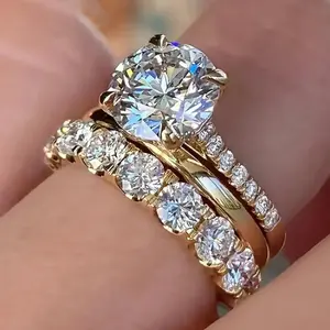 B Women's ring three-piece set, elegant zircon wedding ring, engagement party matching ring Bridal Ring Set gifts for women cute gifts for girlfriend accessories for women