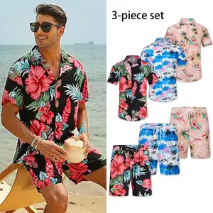 Men's Hawaiian Shirt and Shorts Set Summer Beach Outfit Tropical Floral Palm Leaf Flamingo Print V Neck Button Down Matching Set Vacation Casual Two Piece Set XS-5XL Breathable Lightweight Resort Wear