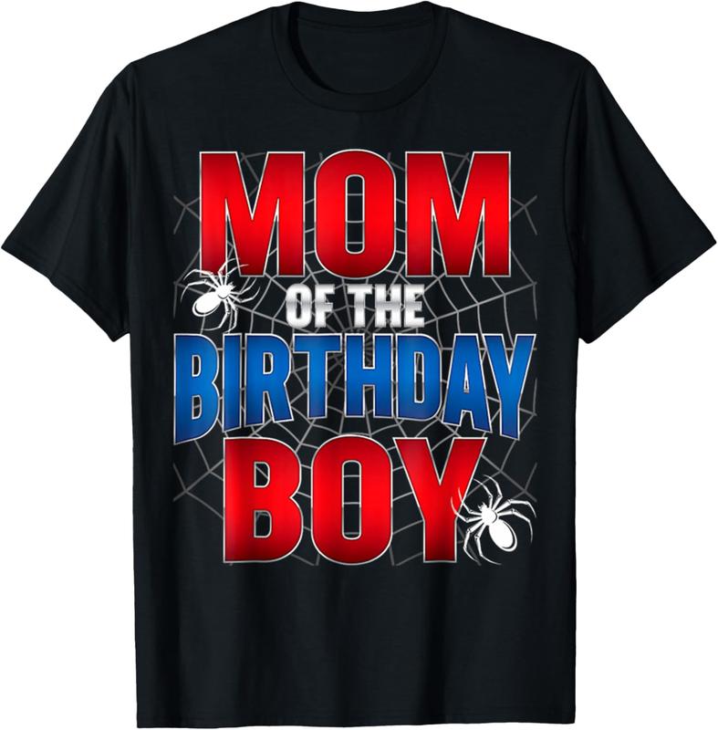 Mom Of The Birthday Boy Shirt Matching Family Spider Web T-Shirt 100% Cotton Tshirt Women's Men's Graphic Tee Causal Tops Sweatshirt, Hoodie, Comfort Colors