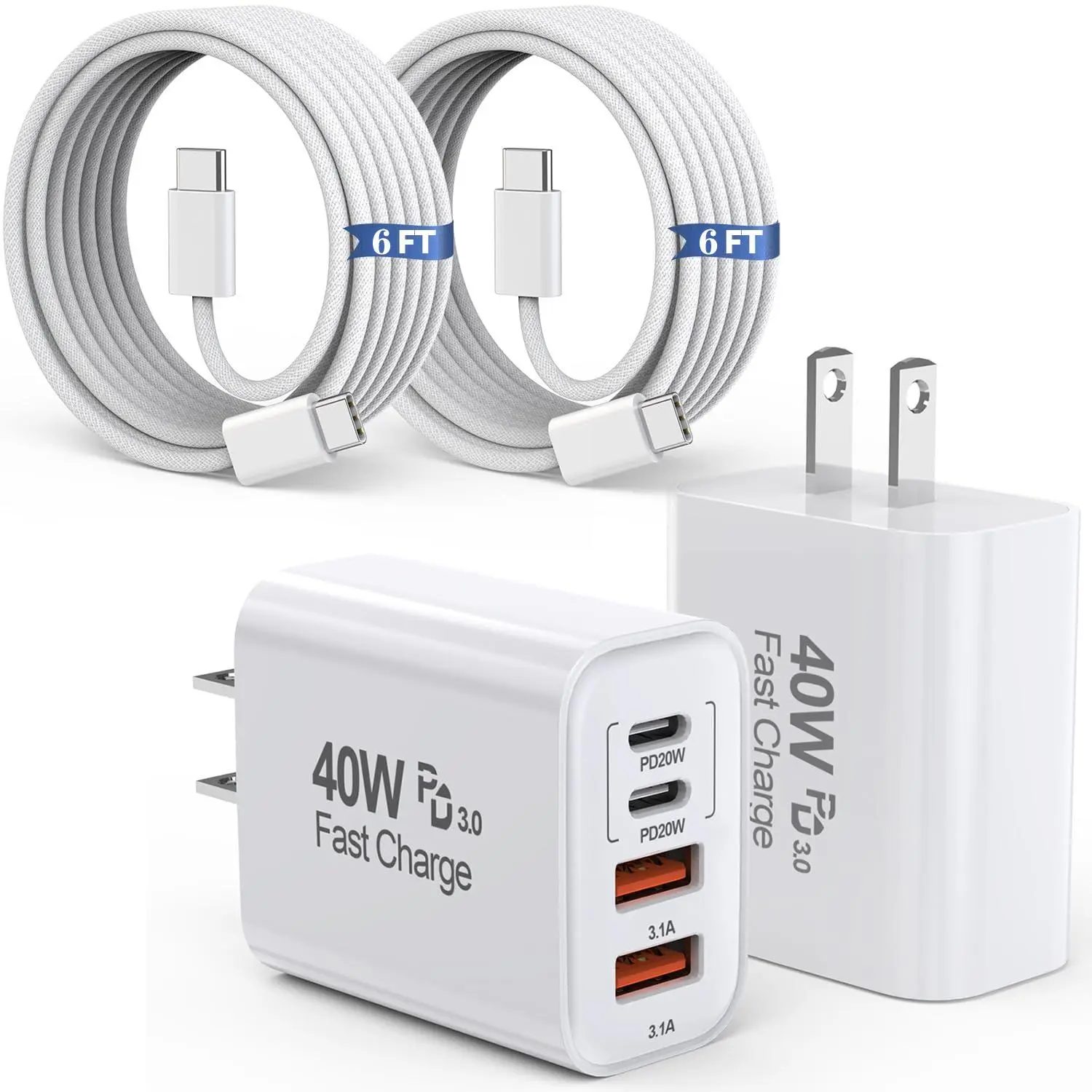 For iPhone 15 16 Charger, 2 Pack 40W USB C Charger Dual Port Fast Charging Block (2-Pack 6 ft USB C to C Cable Cord Included) for iPhone 16 15 Pro Max/15Pro/15/15Plus,iPad