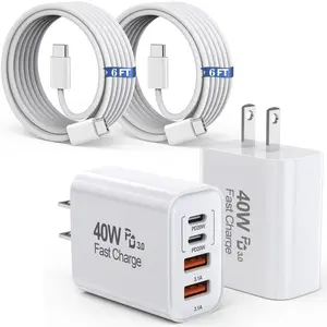 For iPhone 15 16 Charger, 2 Pack 40W USB C Charger Dual Port Fast Charging Block (2-Pack 6 ft USB C to C Cable Cord Included) for iPhone 16 15 Pro Max/15Pro/15/15Plus,iPad