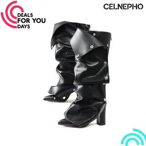 CELNEPHO Knee High Boots for Women Pointed Toe Slouchy Boot Block Heel Detachable Snap-off Panel Fashion Booties Back Zipper Closure Easy Pull on Casual Wear Party Date Festival Dress Shoes Deals For You Days