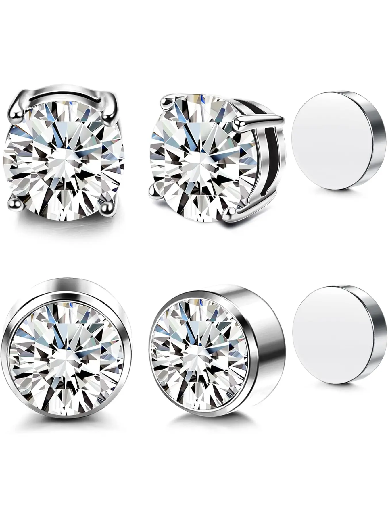 2 Pairs Acupressure Patch Magnetic Clip on Stud Earrings, Non Piercing Stainless Steel Zircon, Hypoallergenic Fashion Ear Jewelry Casual Earrings Set for Men Women