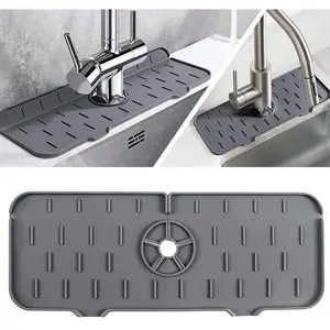 Kitchen Faucet Sink Splash Guard, Silicone Faucet Water Catcher Mat – Sink Draining Pad Behind Faucet, Rubber Drying Mat for Kitchen & Bathroom Countertop Protect (Grey)