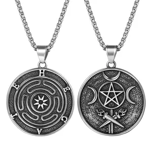 OIDEA Women's Gothic Necklace Pendant Set - Stainless Steel Double-Sided 3-Moons Hecate Goddess Pendant, Wiccan Pagan Protection Amulet for Spiritual Use & Witchcraft Practice summerwins,summerwins